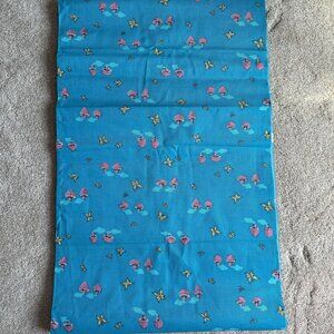 Vtg 70s Blue Mushroom Fabric Butterfly Textured Cotton Craft 37x217 6 Yards